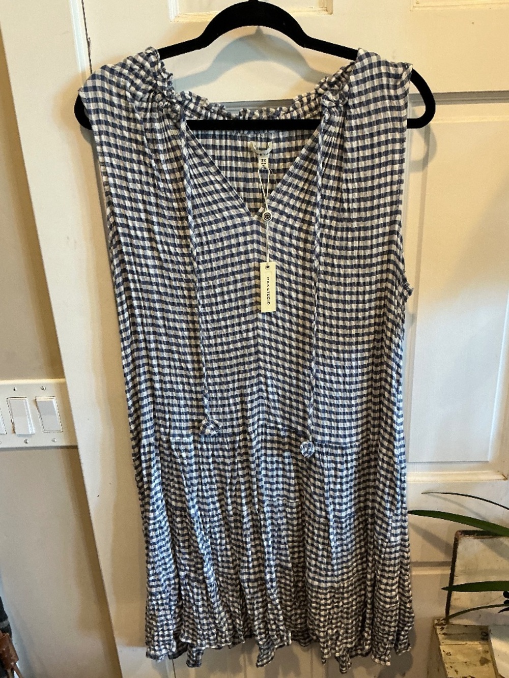 Sleeveless Blue and White Gingham Summer Dress